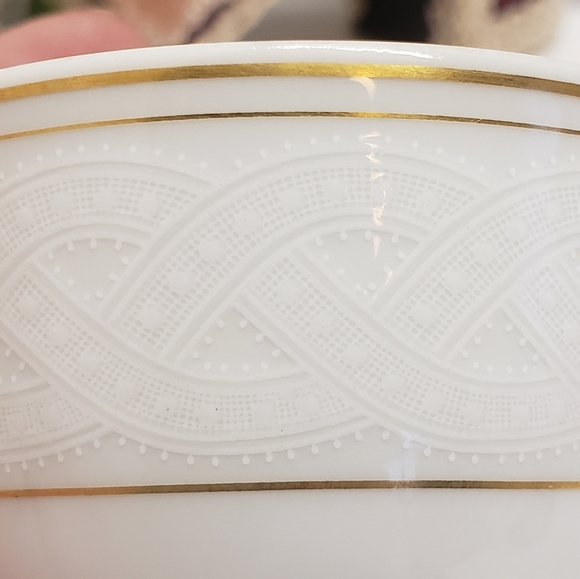 Laura Biagiotti Merletti Dotted White Lace Gold Rim Espresso Cup & Saucer - Picture 6 of 12